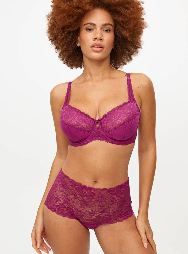 Magenta Floral Lace Short Knickers  10